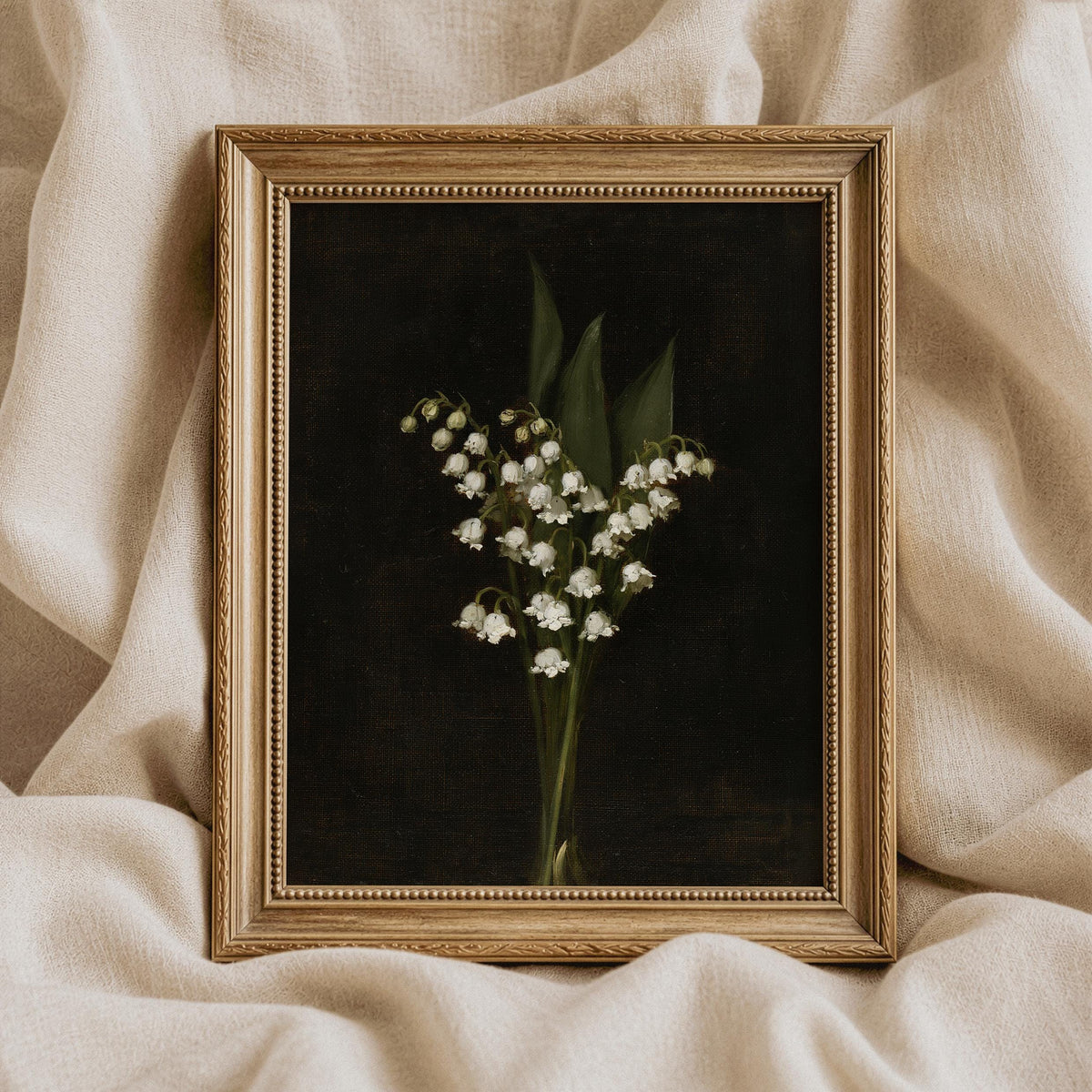 Classic white blossom artwork for dining room — dark academia botanical theme with soft highlights