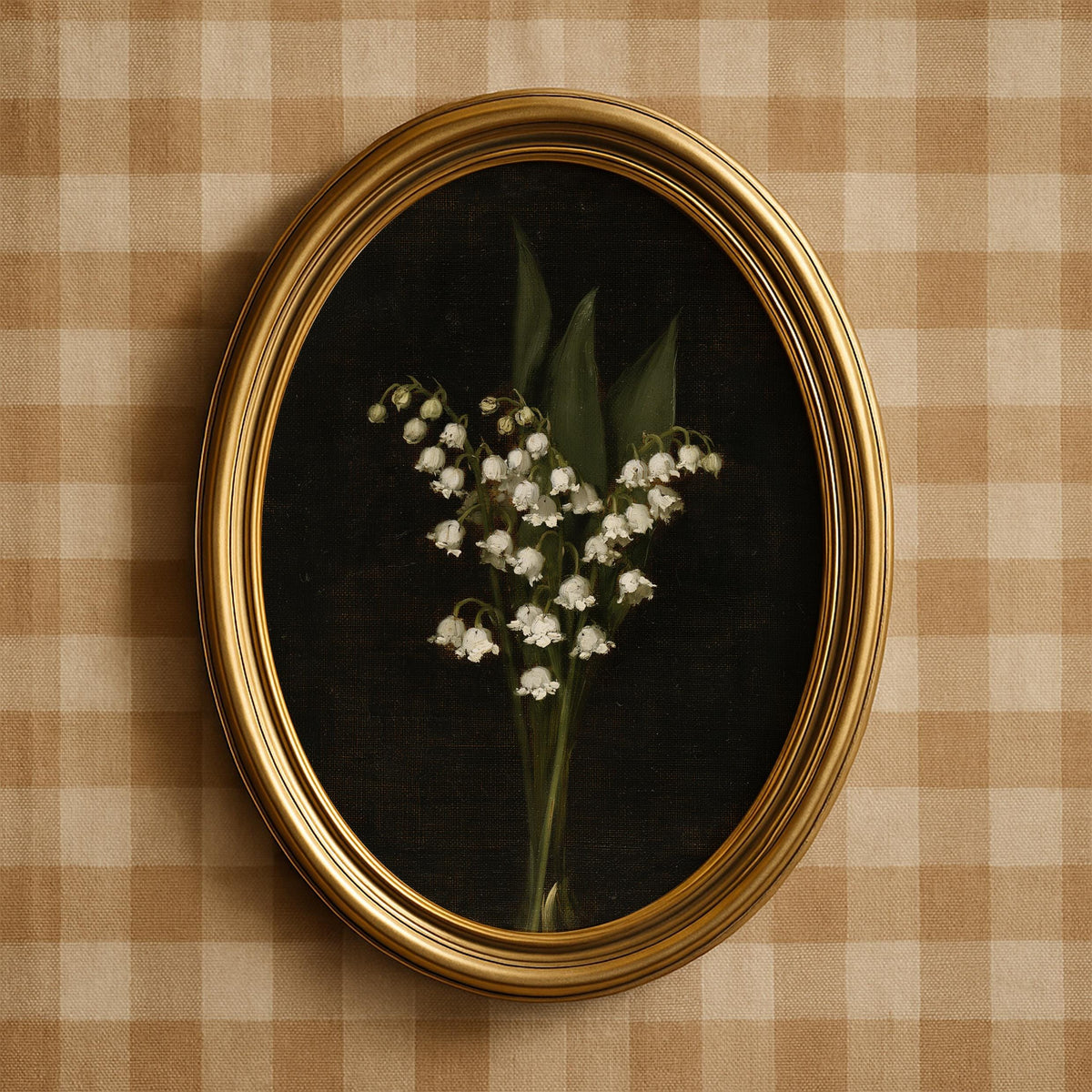Antique-inspired white flower poster — delicate bell-shaped petals with dramatic classical contrast
