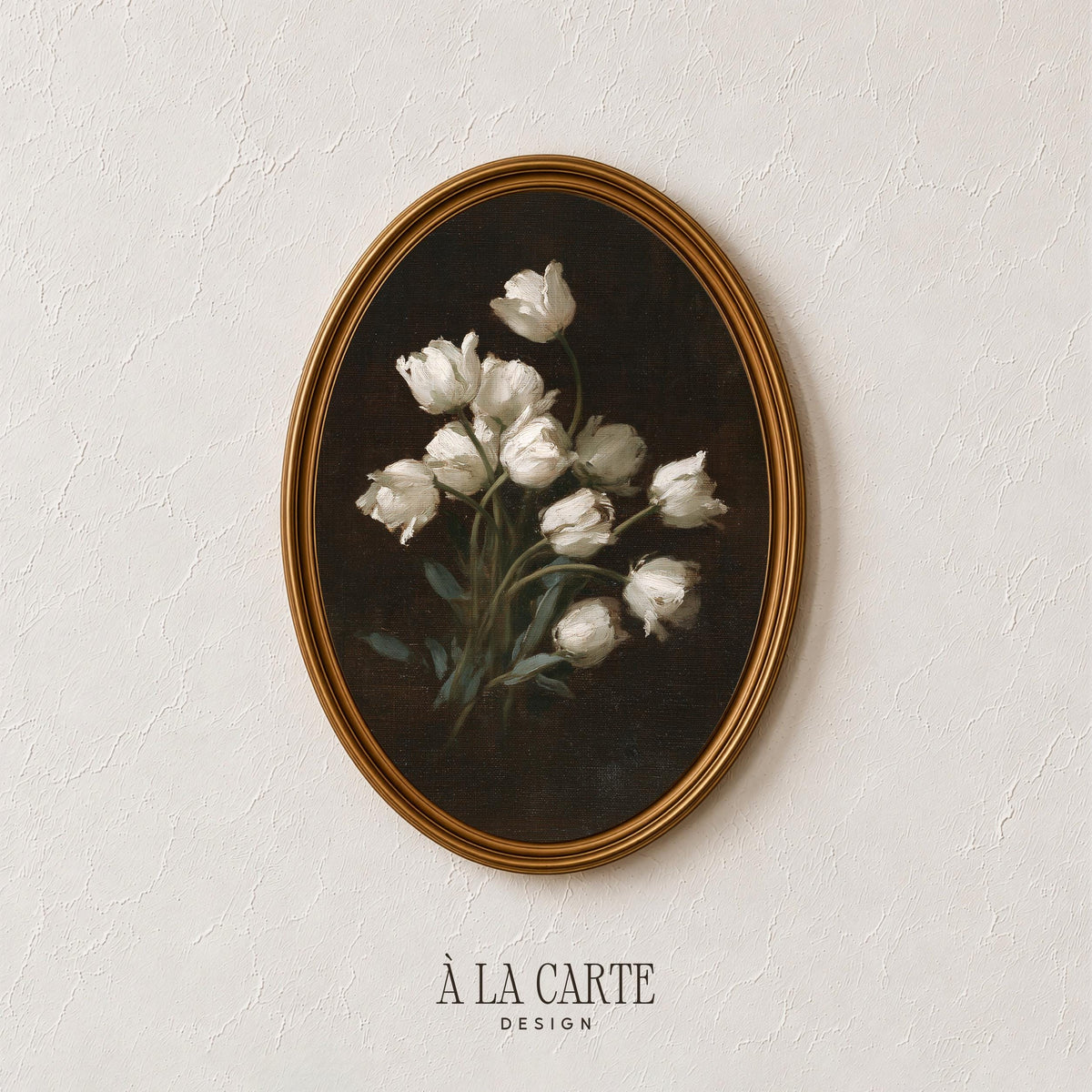 Elegant botanical still life wall picture — vintage dark academia aesthetic with tender floral focus