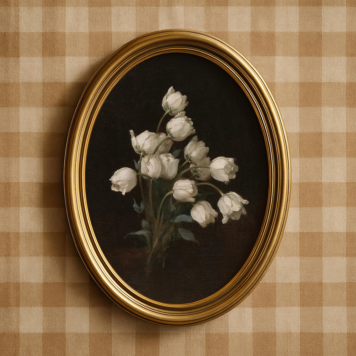 Dark background floral digital print for entryway — classic elegance with muted vintage color tones