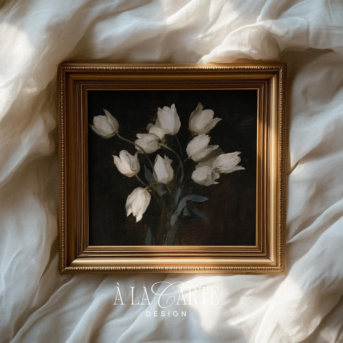 Antique blossom picture for entryway — textured vintage aesthetic with creamy white flowers