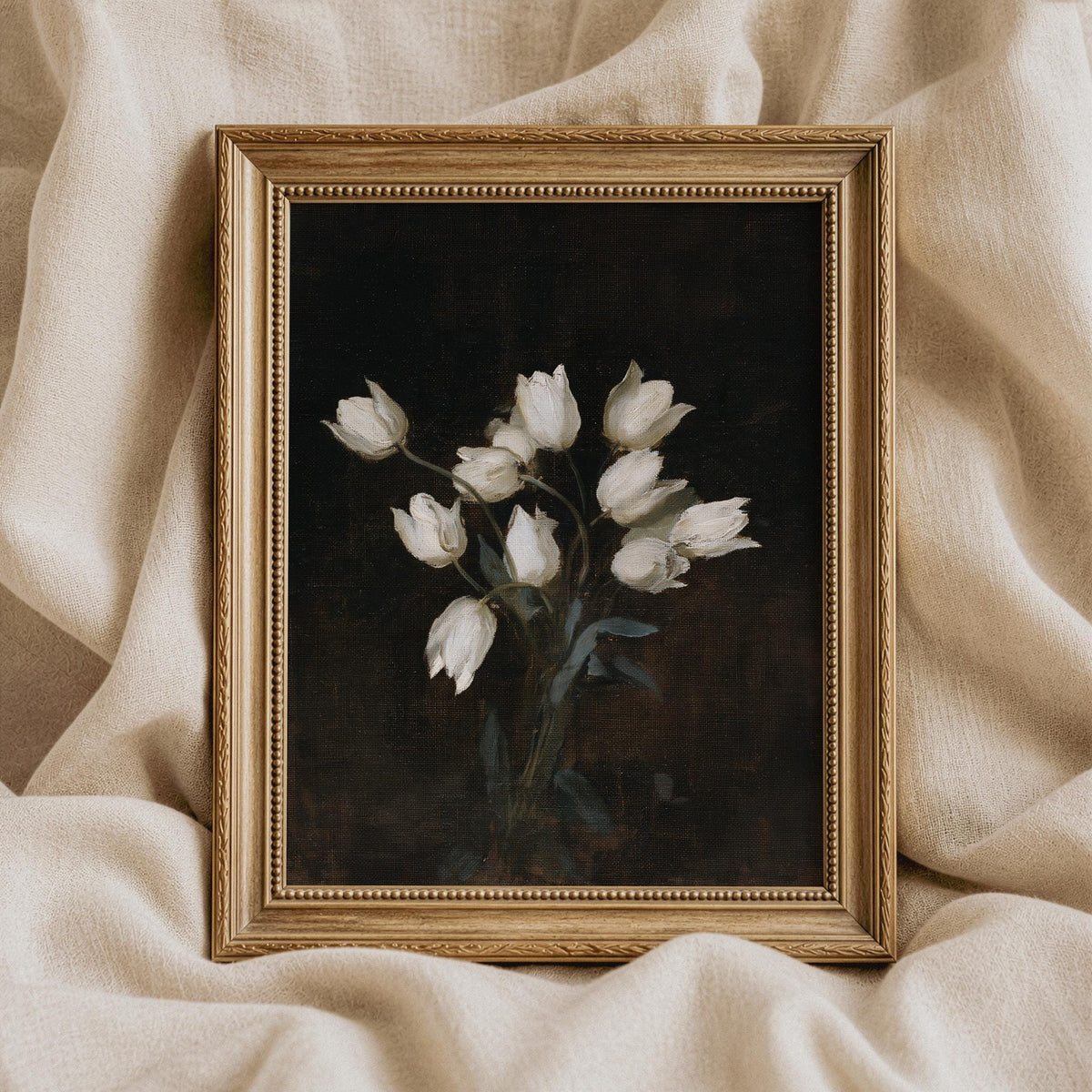 Delicate bloom picture for library — dark academia aesthetic with textured painterly brushwork