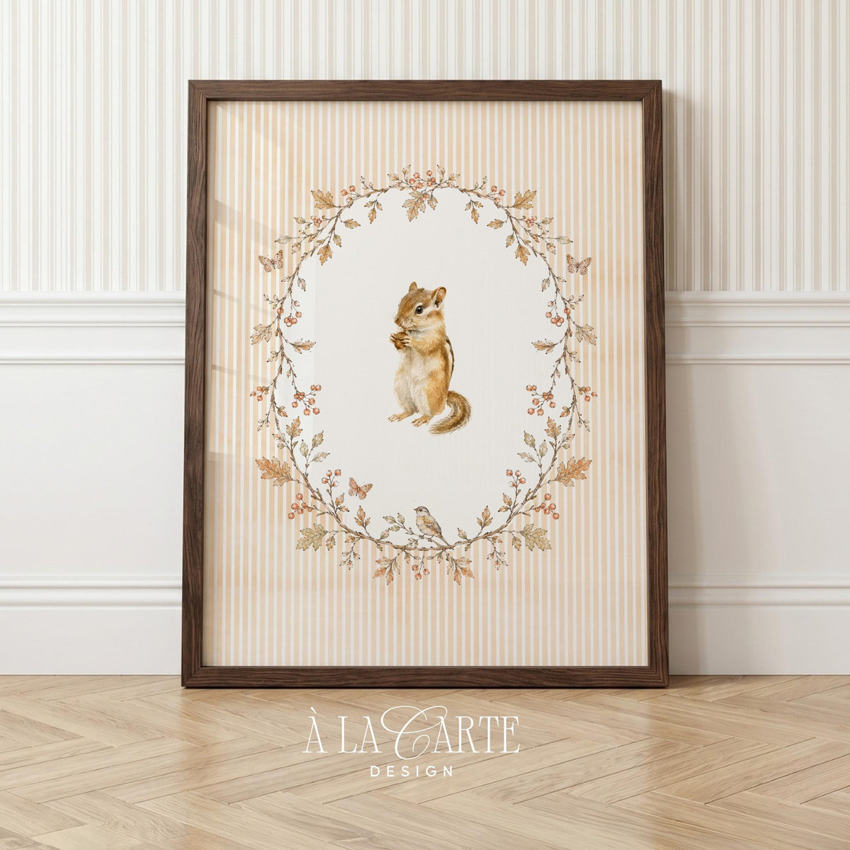 Woodland animal picture instant download for playroom — cozy vintage aesthetic framed in botanical elements