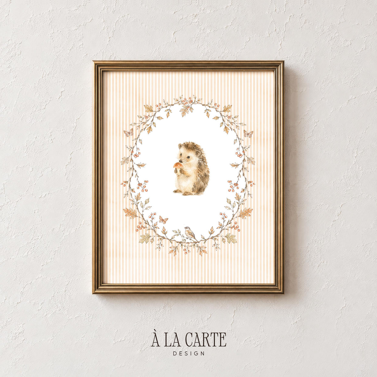 Sweet forest creature digital print for baby room — vintage-inspired with warm neutral palette and nature accents