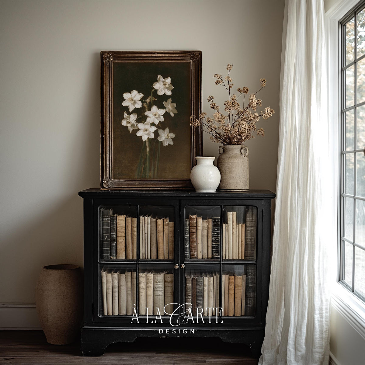 Delicate daffodil blooms printable art for study — romantic dark academia aesthetic with rich texture