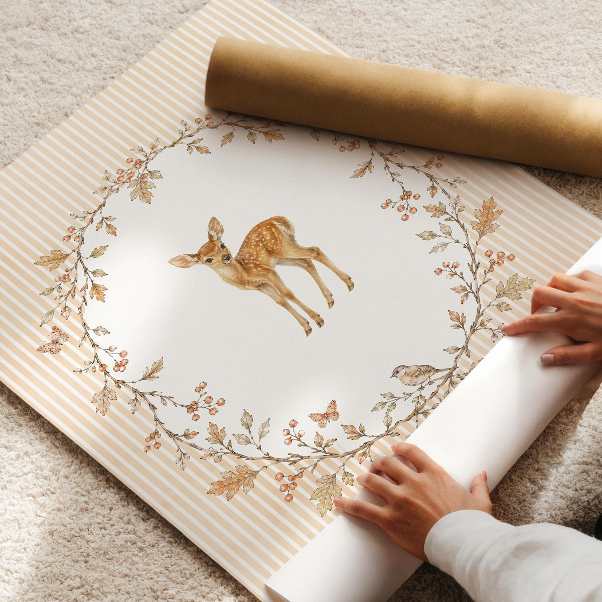 Personalized Woodland Nursery Wall Art Set of 16, Vintage Fall Cottagecore Baby Room Decor with Custom Monogram, Children’s Prints Bundle B1