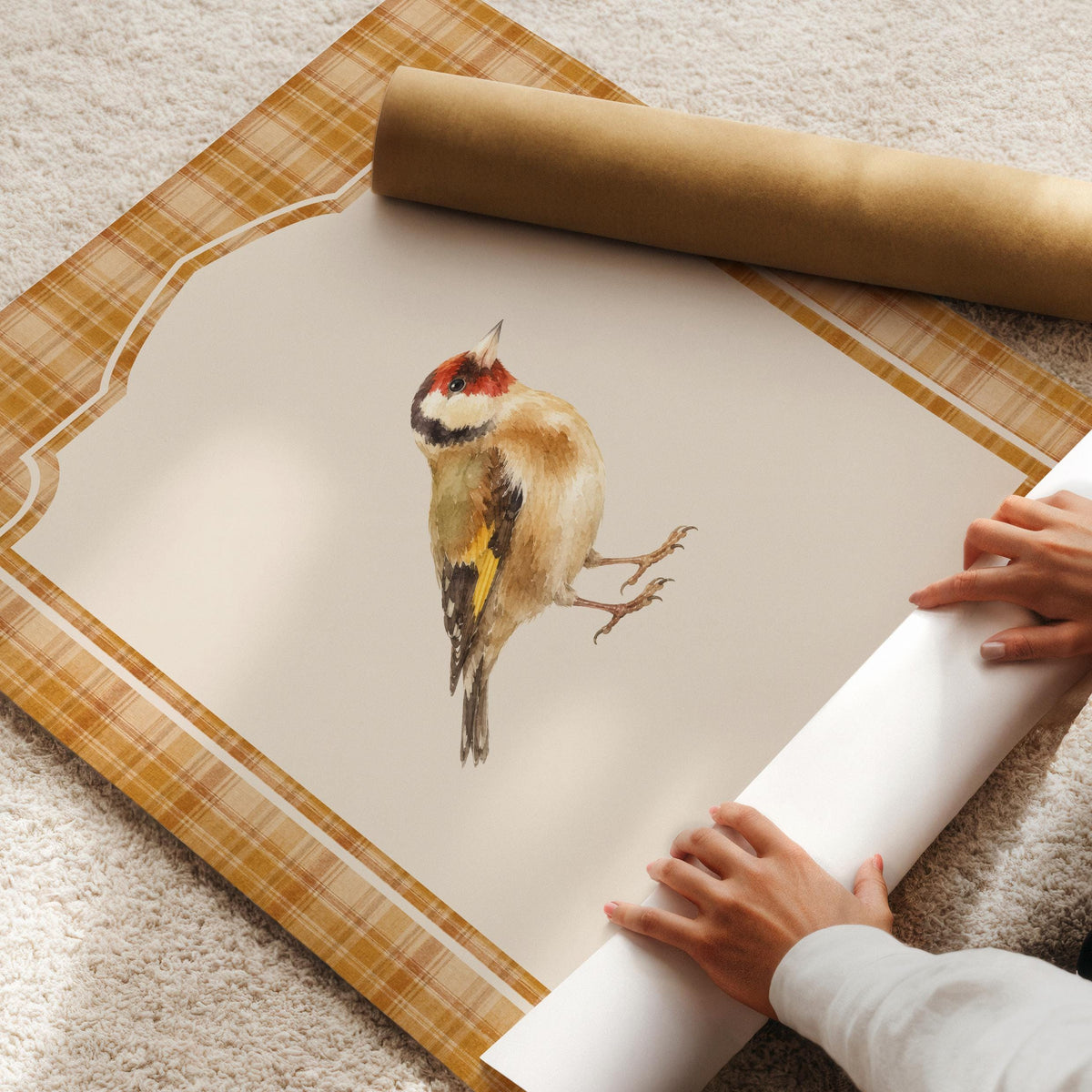 Vintage Fall Bird Wall Art Set of 4, Cottagecore Plaid Prints, Autumn Woodland Bird Illustration Collection, French Country Decor Bundle B5