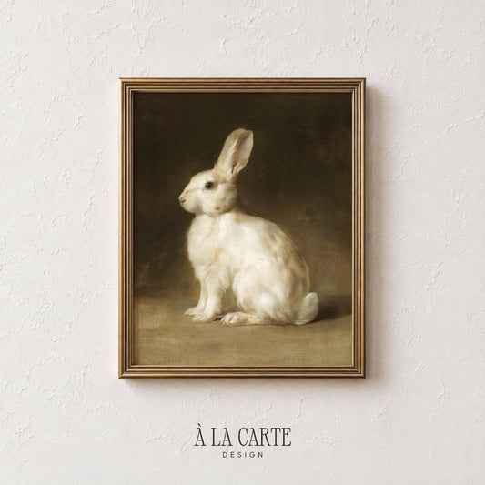White Rabbit Wall Art, Bunny Painting, Woodland Nursery Art, Farm Animal Decor, Cottagecore Printable, Dark Academia Poster V263