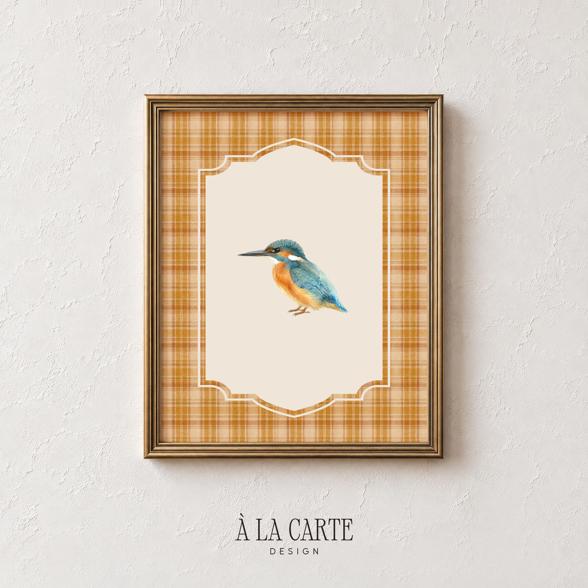 Ornate bird frame digital wall art — cozy nature illustration perfect for gallery walls with warm vintage character