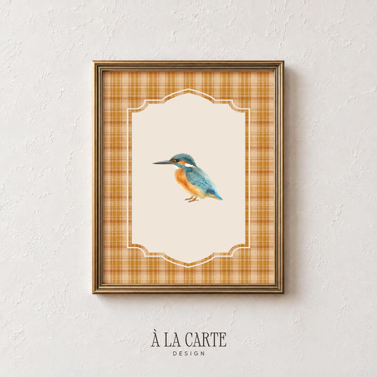 Ornate bird frame digital wall art — cozy nature illustration perfect for gallery walls with warm vintage character