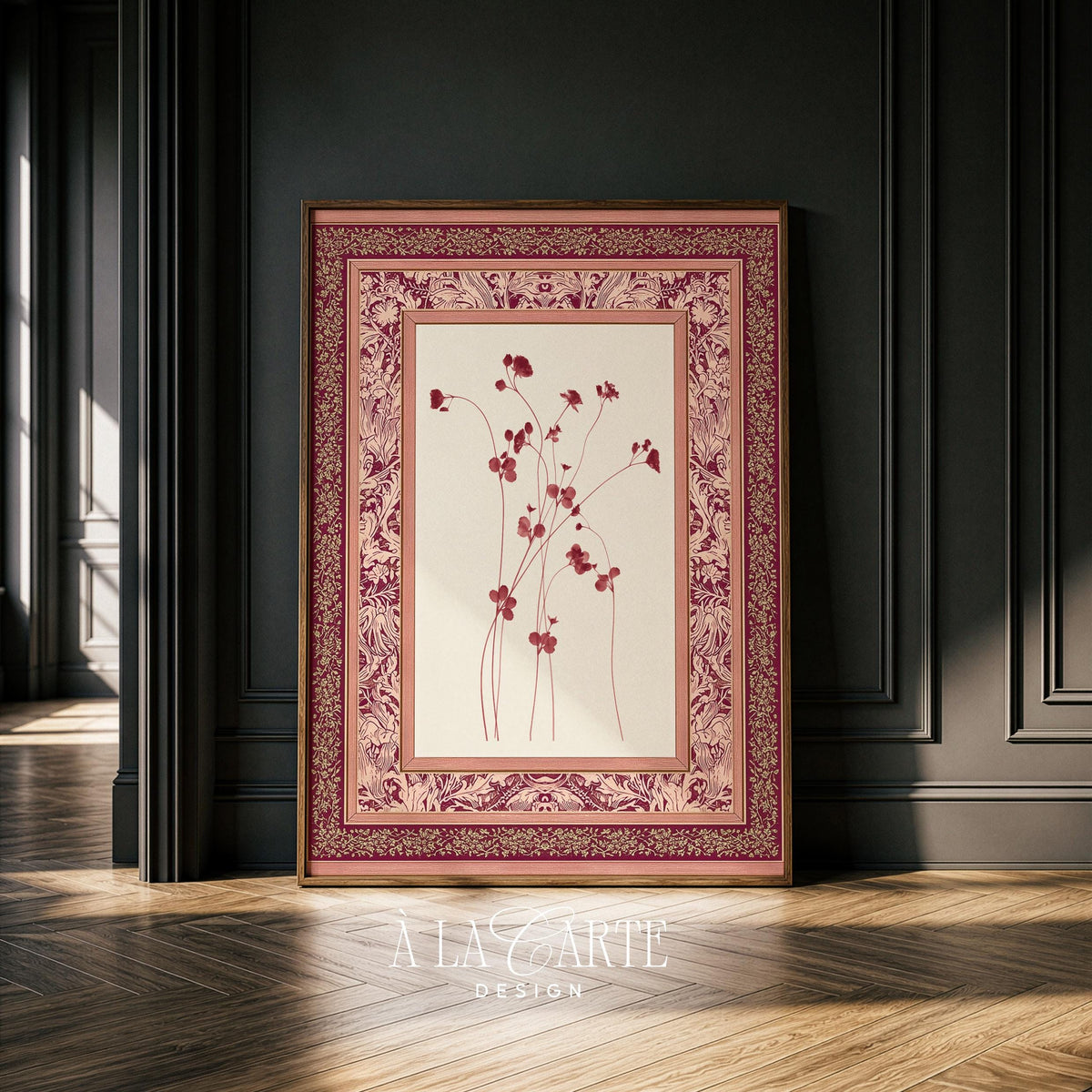 Antique clover botanical artwork for gallery wall — detailed linework with feminine vintage texture and cream background