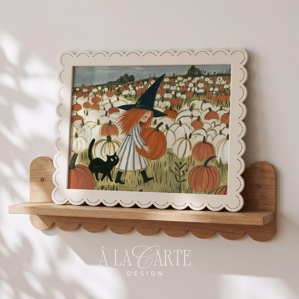 Seasonal witch girl picture printable art for bedroom — soft earthy palette Halloween décor