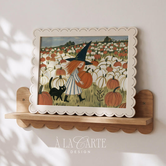 Seasonal witch girl picture printable art for bedroom — soft earthy palette Halloween décor