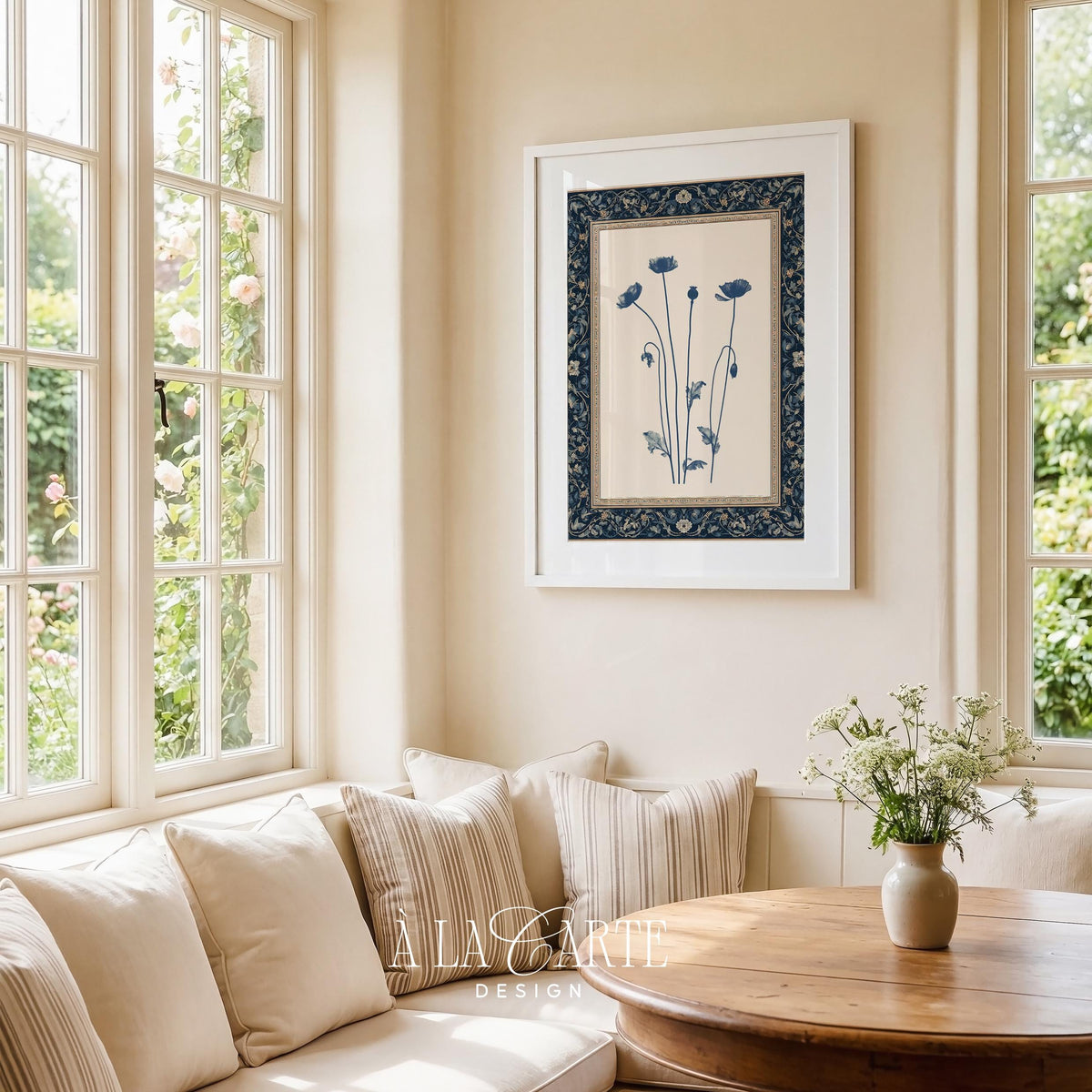 Poppy stem artwork printable design — grandmillennial botanical wall decor with soft painterly brushwork and refined negative space
