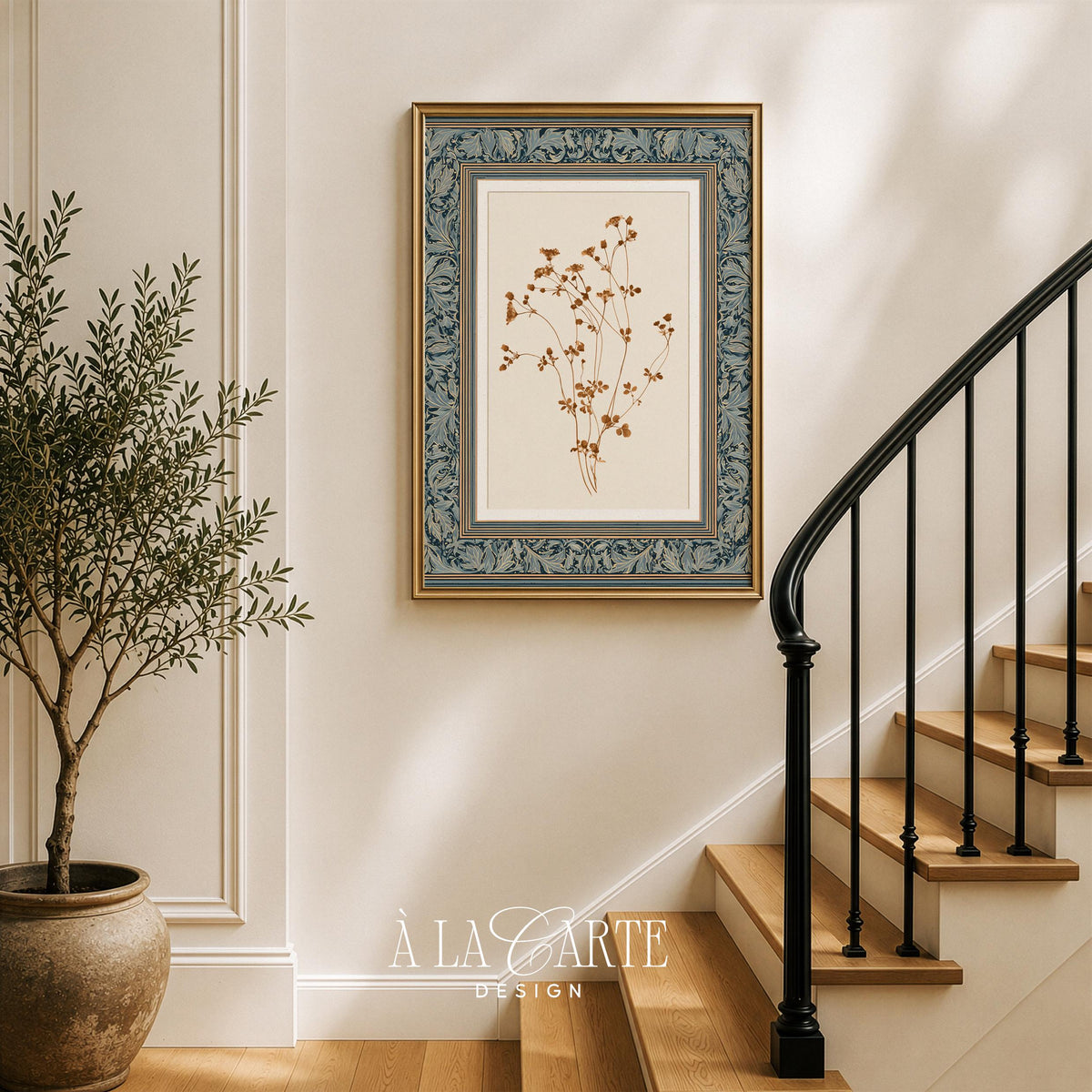 Botanical seed head wall decor for entryway — grandmillennial botanical print with cream tones and pressed flower look