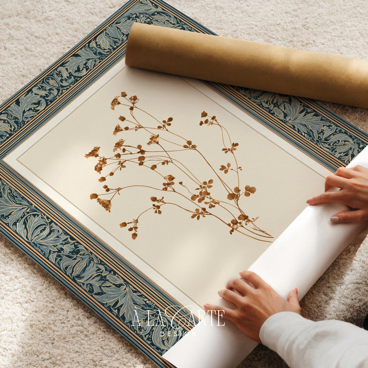Pressed botanical sprigs printable art for bedroom — vintage seed head illustration with cream background and antique herbarium aesthetic