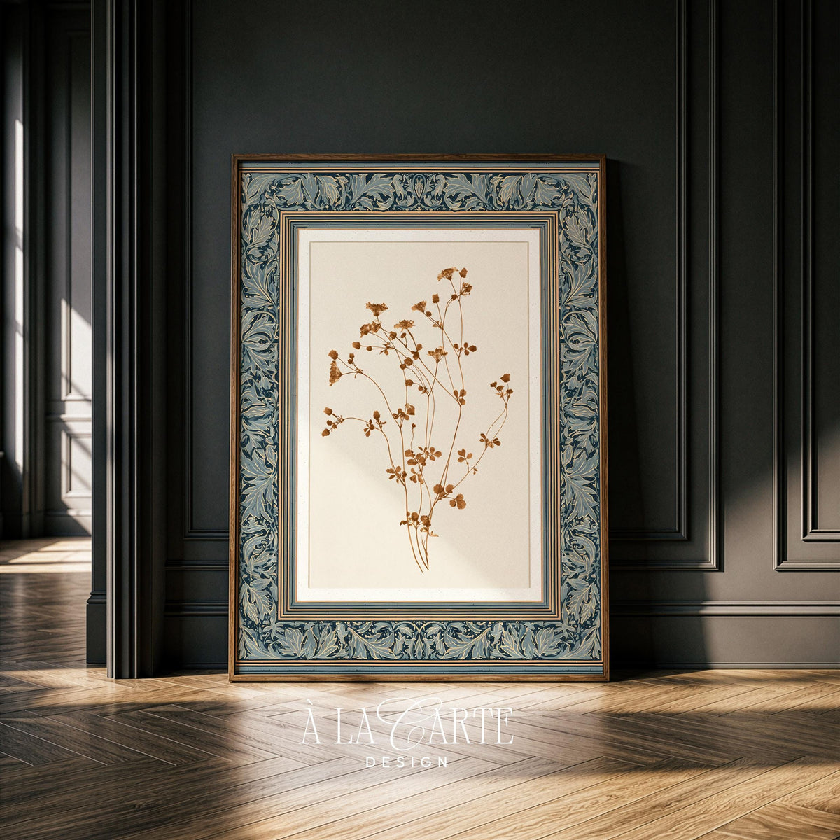 Vintage Indigo Botanical Printable Wall Art | Antique Ornate Floral Frame Design | Cottagecore Floral Print V374
