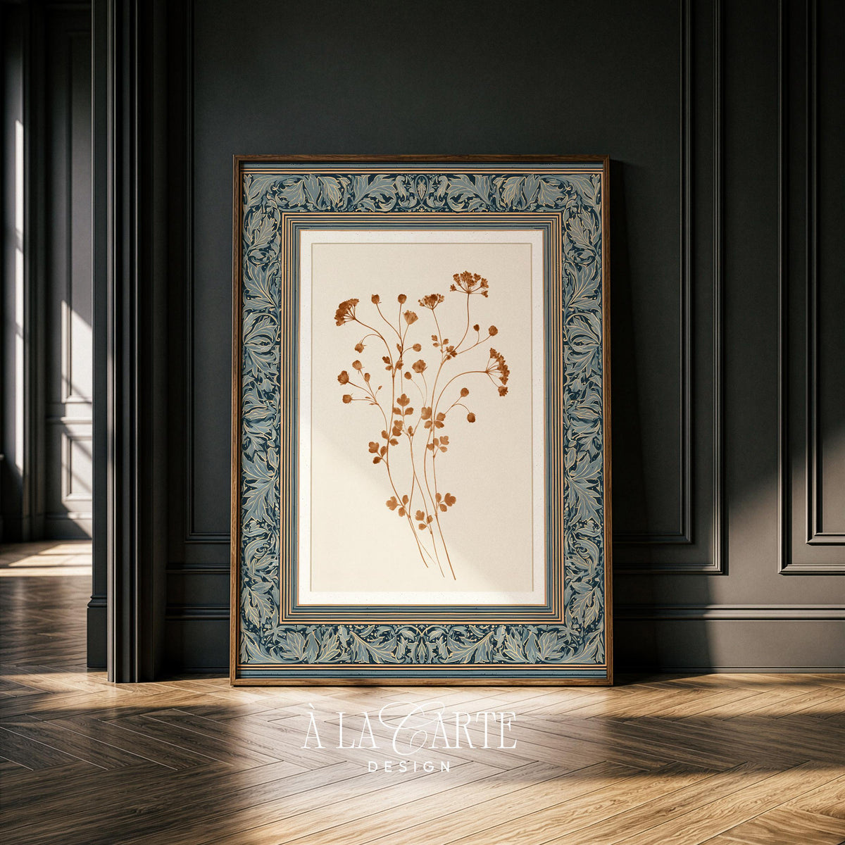 Vintage Indigo Botanical Printable Wall Art | Antique Ornate Floral Frame Design | Cottagecore Floral Print V375