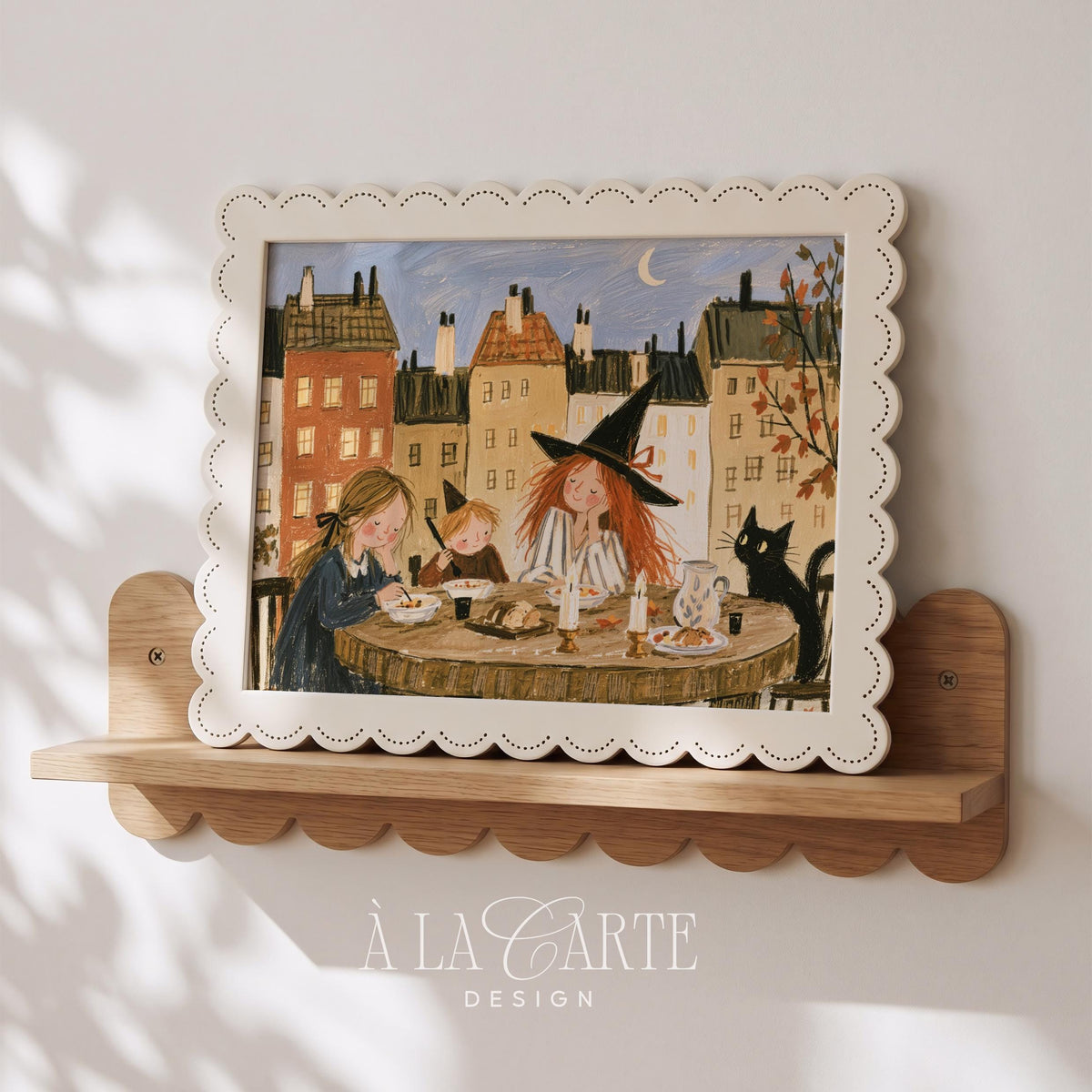 Witch Painting, Cozy Halloween Folk Wall Art, Playroom Print, Witchy Room Cozy Fall Decor, Baby Girl Nursery, Scandinavian Wall Art H305