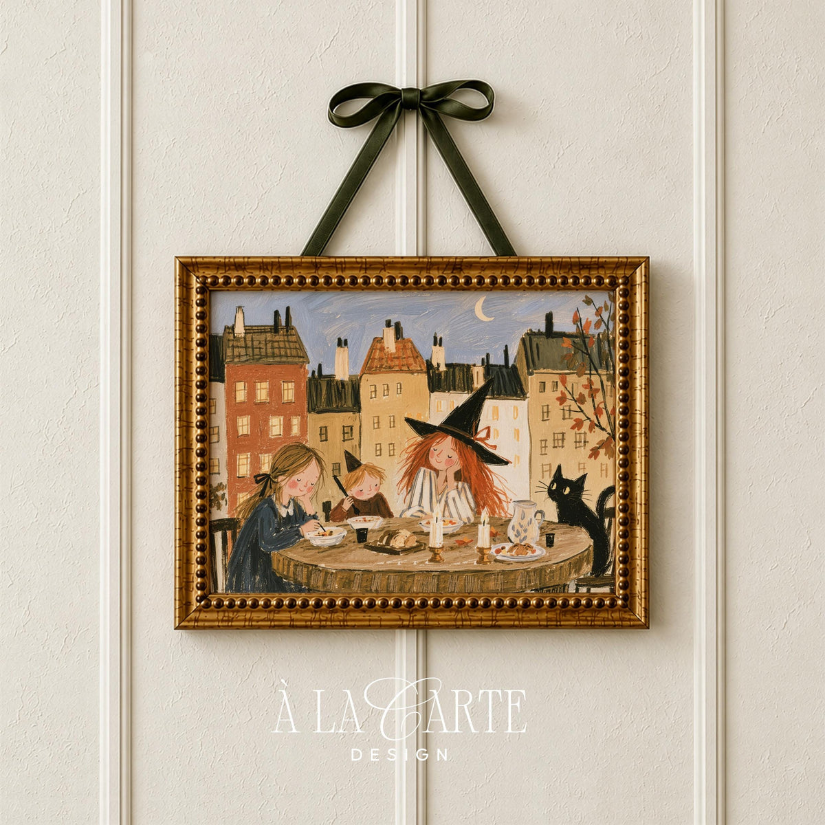 Witch Painting, Cozy Halloween Folk Wall Art, Playroom Print, Witchy Room Cozy Fall Decor, Baby Girl Nursery, Scandinavian Wall Art H305