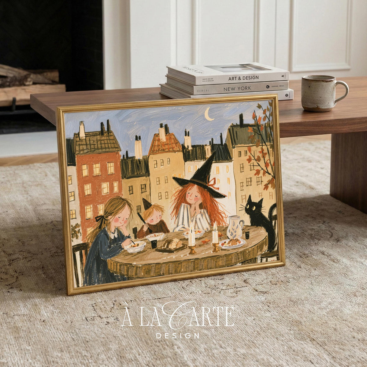 Witch Painting, Cozy Halloween Folk Wall Art, Playroom Print, Witchy Room Cozy Fall Decor, Baby Girl Nursery, Scandinavian Wall Art H305