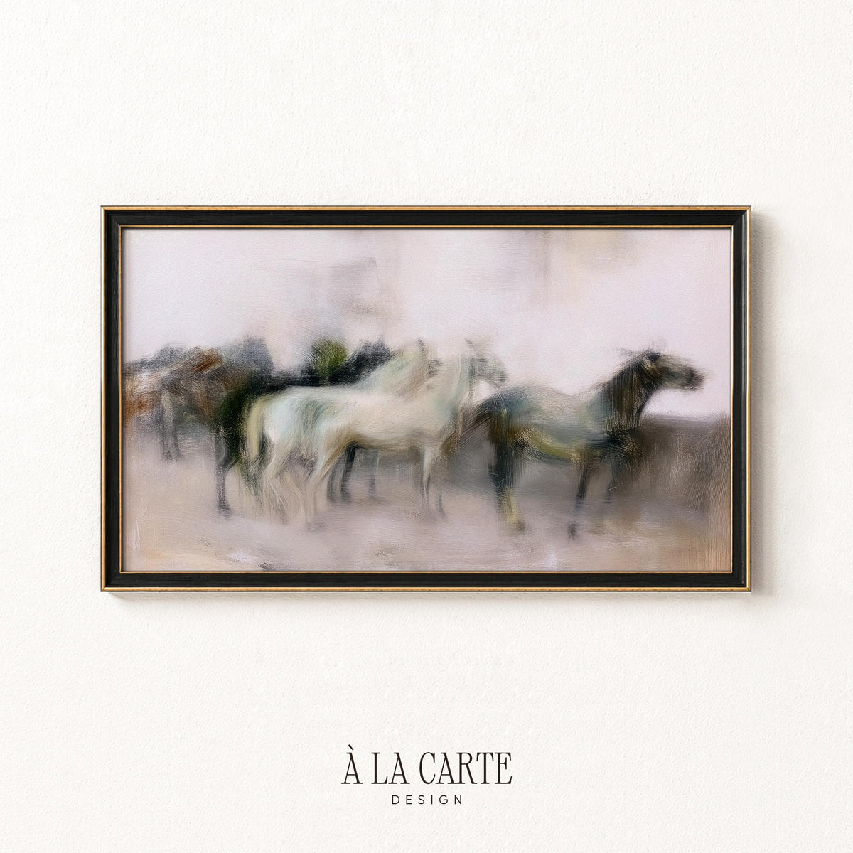 Equestrian motion TV art for farmhouse — Frame TV art with layered silhouettes and textured vintage vibe