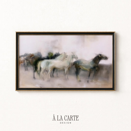 Equestrian motion TV art for farmhouse — Frame TV art with layered silhouettes and textured vintage vibe