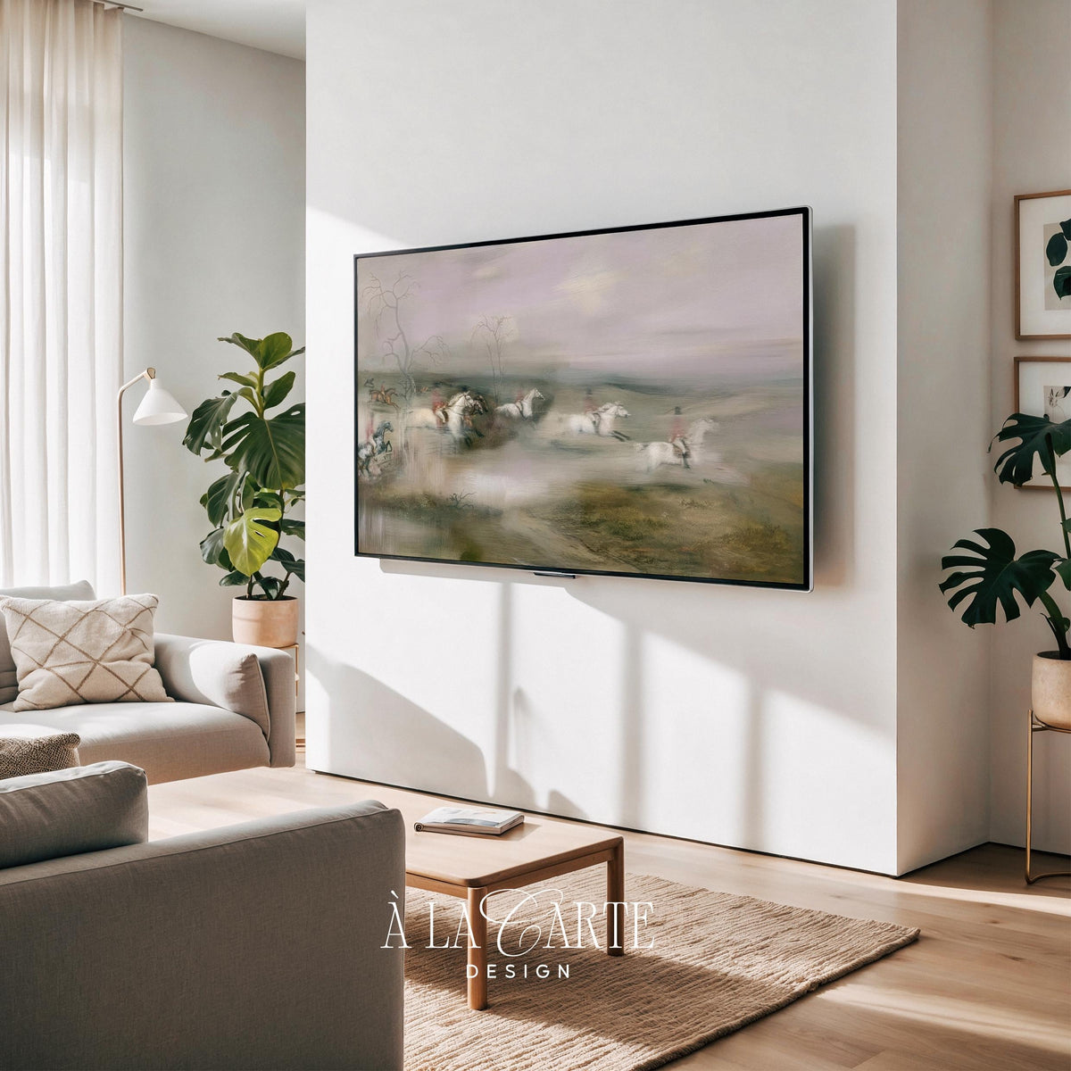 Steed riders galloping Frame TV digital art — antique country aesthetic with soft brushstrokes and weathered color tones