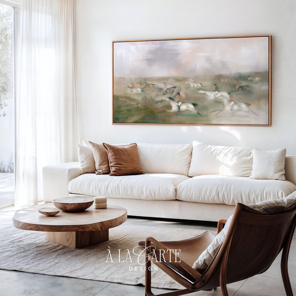 Equestrian landscape Samsung TV art for study — rustic countryside composition with faded tones and sophisticated nostalgic mood