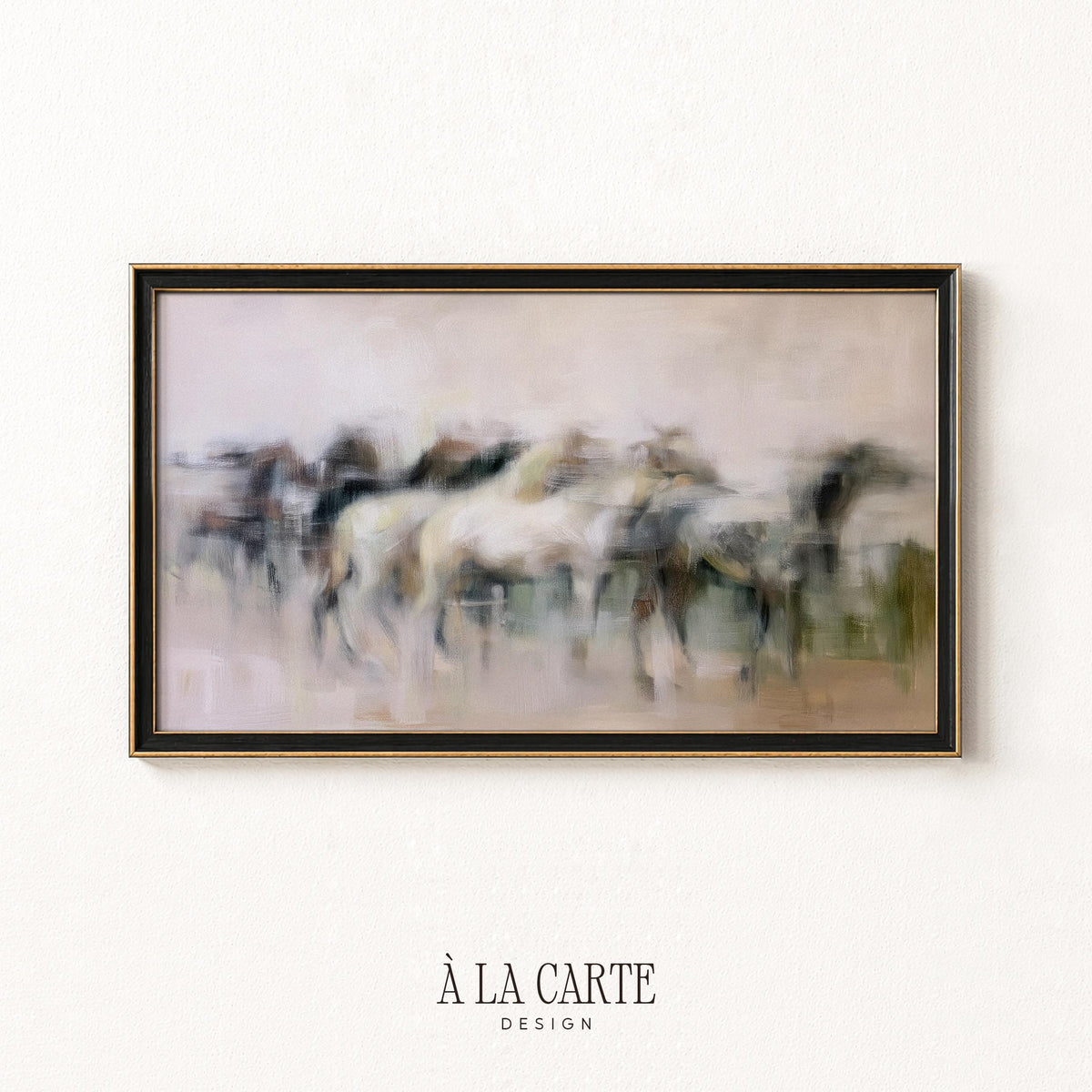 Wild horses in motion TV art for Frame TV — ethereal landscape screensaver featuring painterly soft-focus equestrian scene