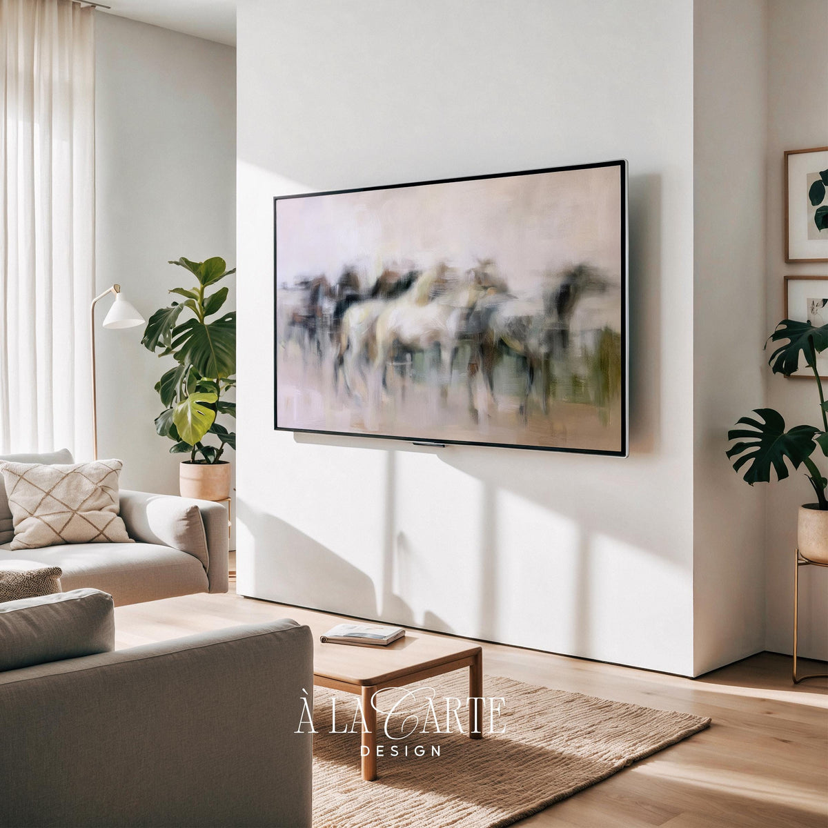 Herd in movement Samsung Frame TV screensaver — impressionistic animal silhouettes with textured, smudged artistic effect