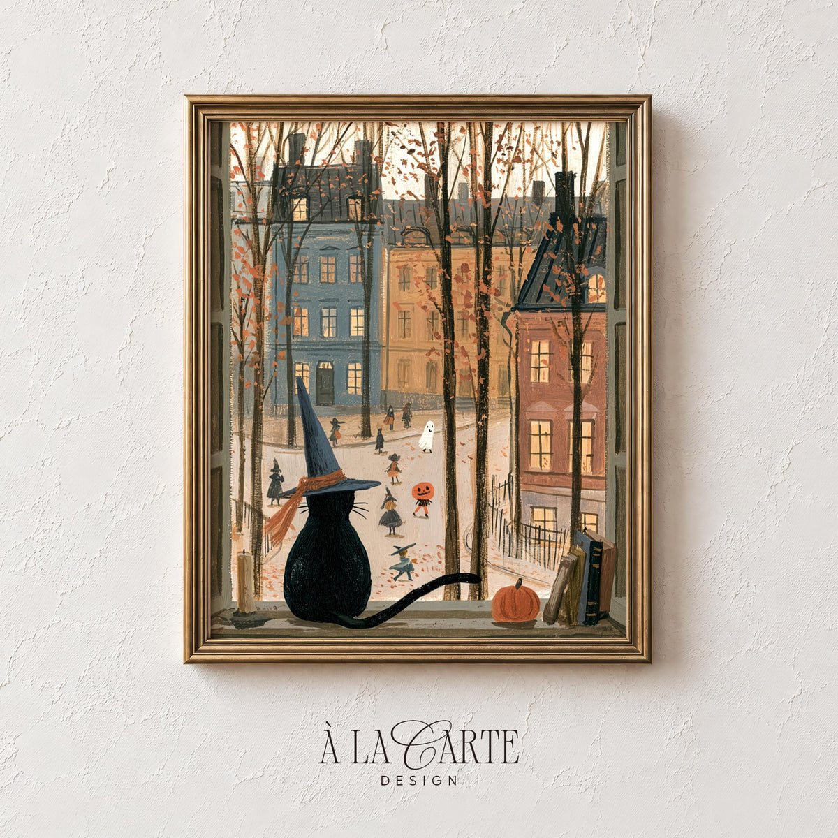 Whimsical witch village wall decor bundle — 17 cottage-core illustrations featuring harvest scenes and starry night skies