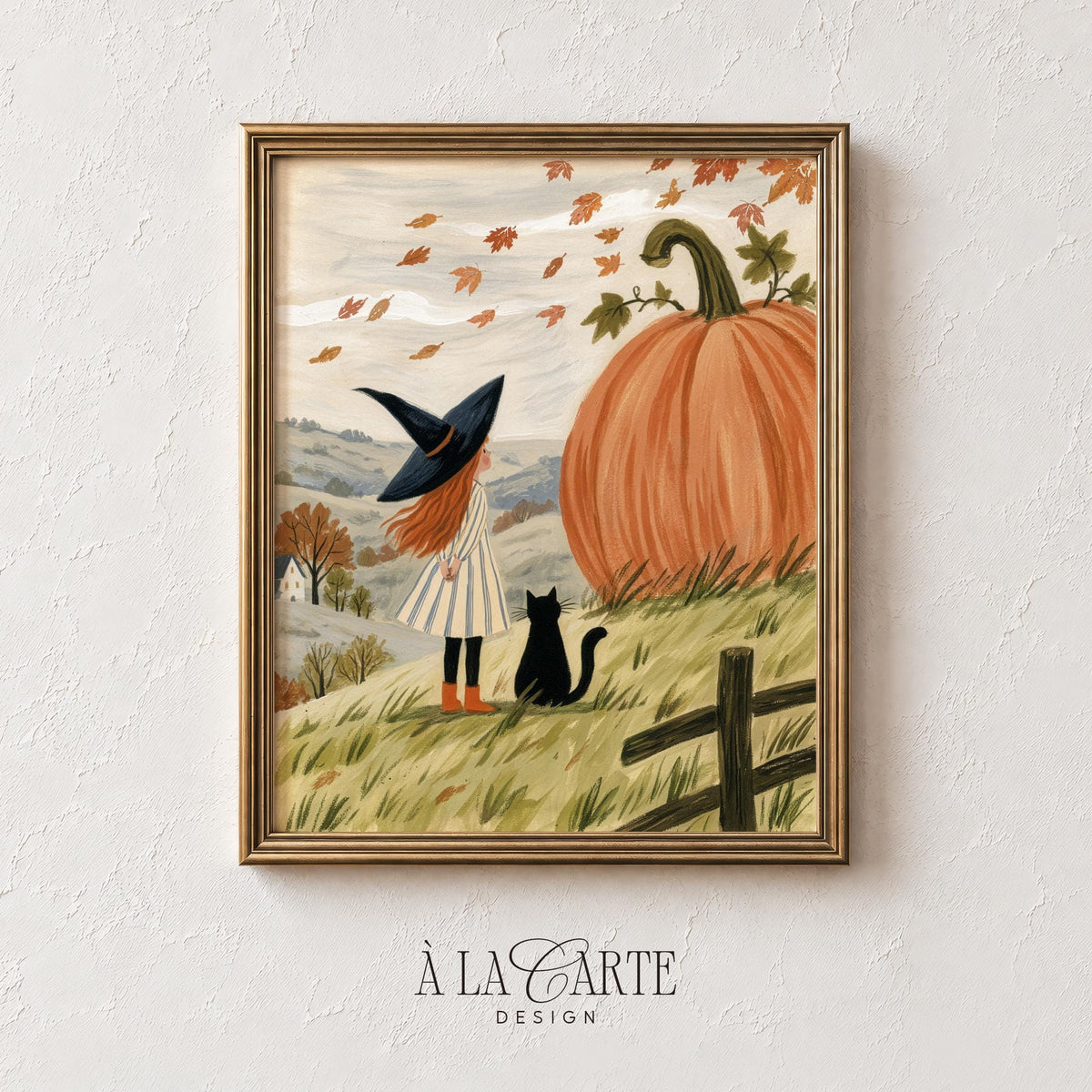 Cozy autumn witch poster collection — 17 designs with pointed-hat character, black cat, and cottagecore charm