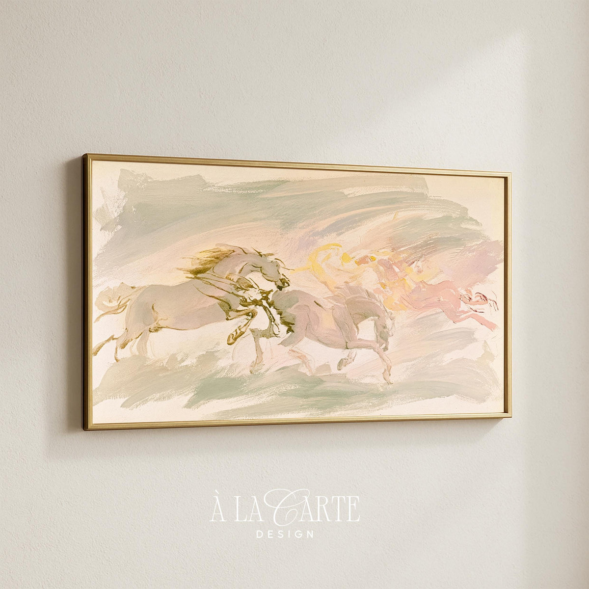 Wild horses digital art for Frame TV — soft feminine aesthetic with gold accents and airy background