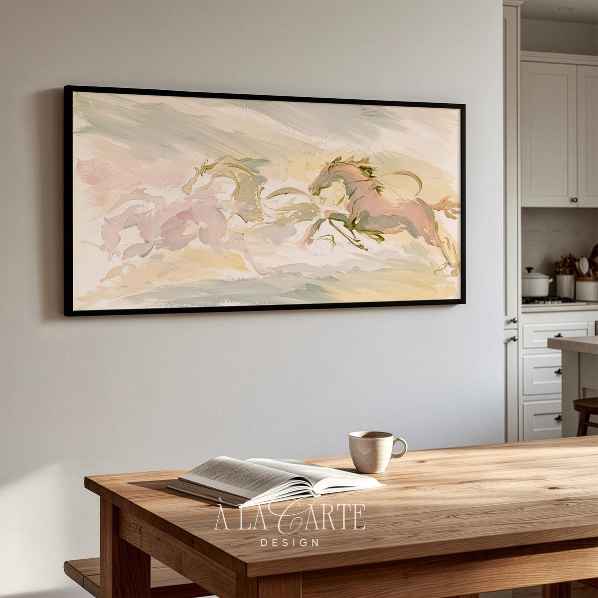 Prancing equestrian herd Frame TV art — dreamy digital screensaver for TV with loose brushwork and wind-swept aesthetic