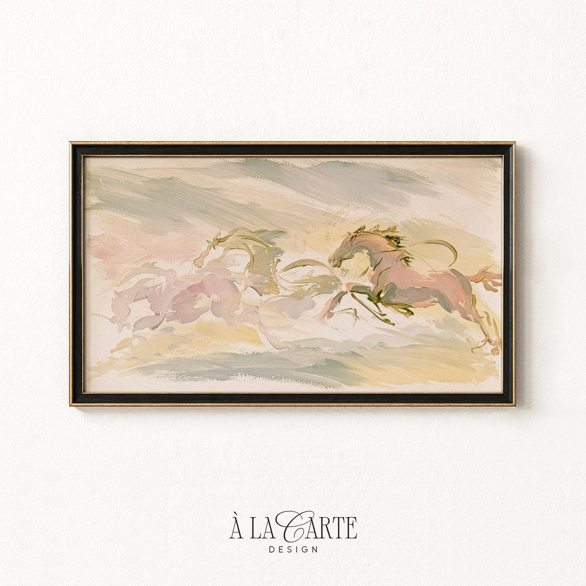 Wild horses Frame TV screensaver for farmhouse — artistic TV art with elegant sweeping background and cream palette