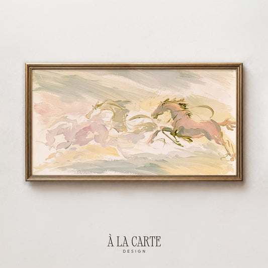 Samsung Frame TV Art, Vintage Running Horses, Blush Sage Cream (Digital Download) 397