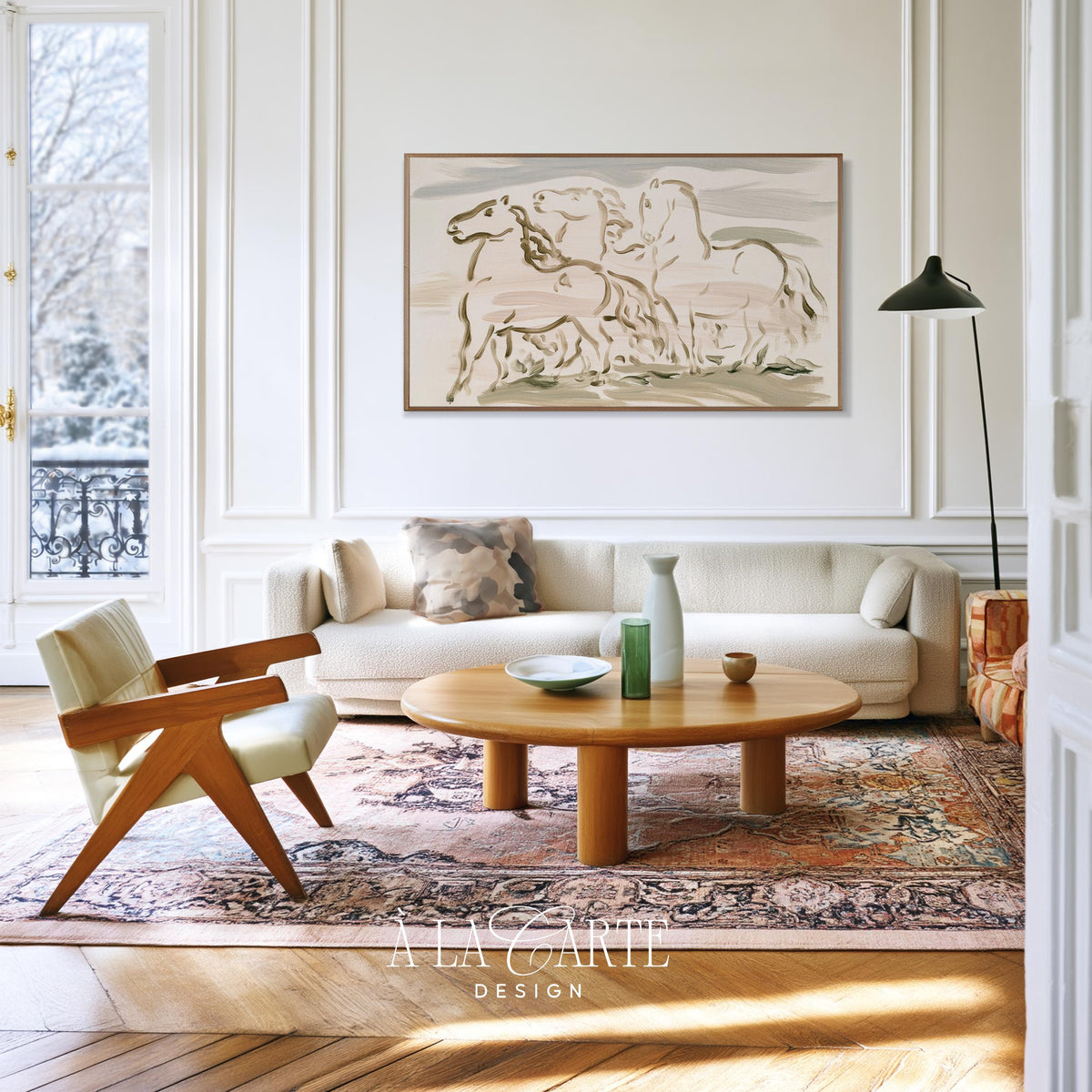 Abstract equine Samsung Frame TV screensaver — contemporary horse drawing with muted color layers and sophisticated understated elegance