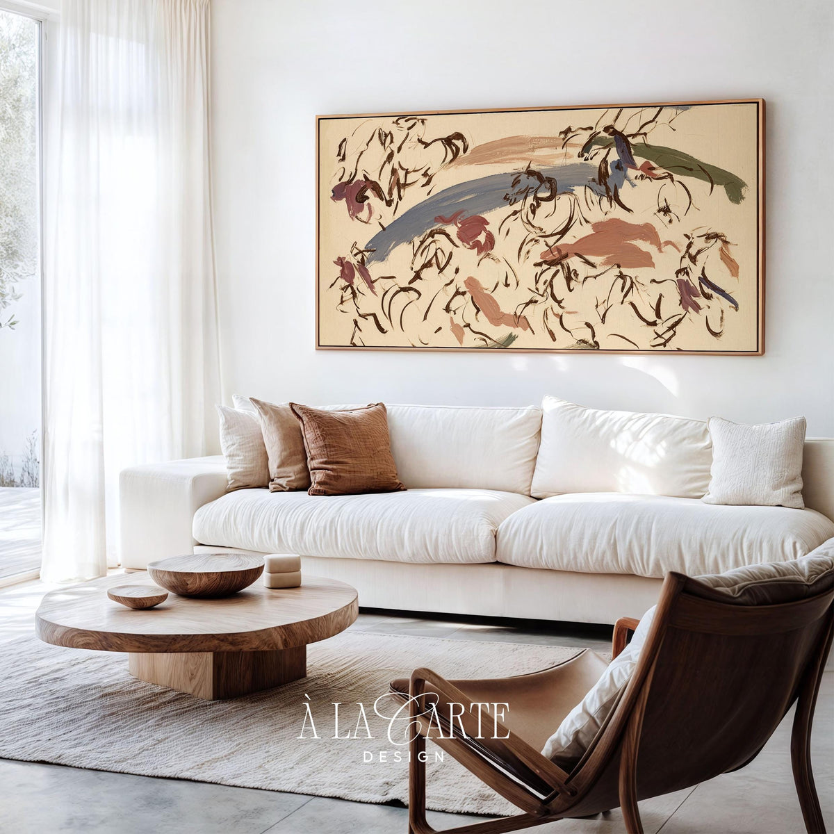 Abstract galloping horses TV art for living room — Samsung Frame TV download with expressive brushwork in dusty rose and sage