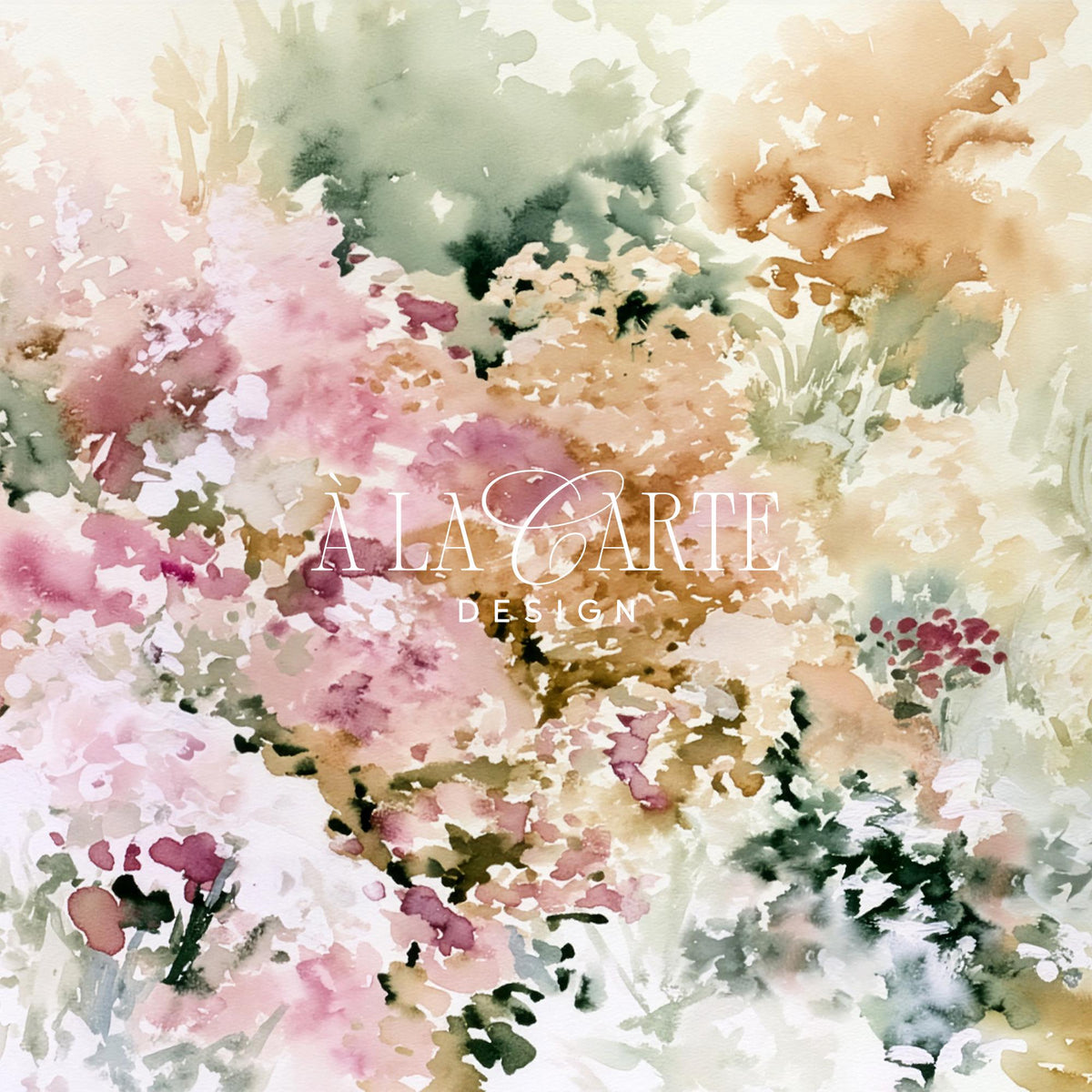 Abstract garden blooms Samsung Frame TV art — dreamy pastel flower painting with warm gold accents for living room