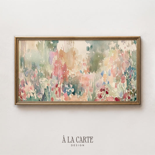 Blurred floral meadow Samsung Frame TV screensaver — soft watercolor wildflower painting with romantic, airy aesthetic for home