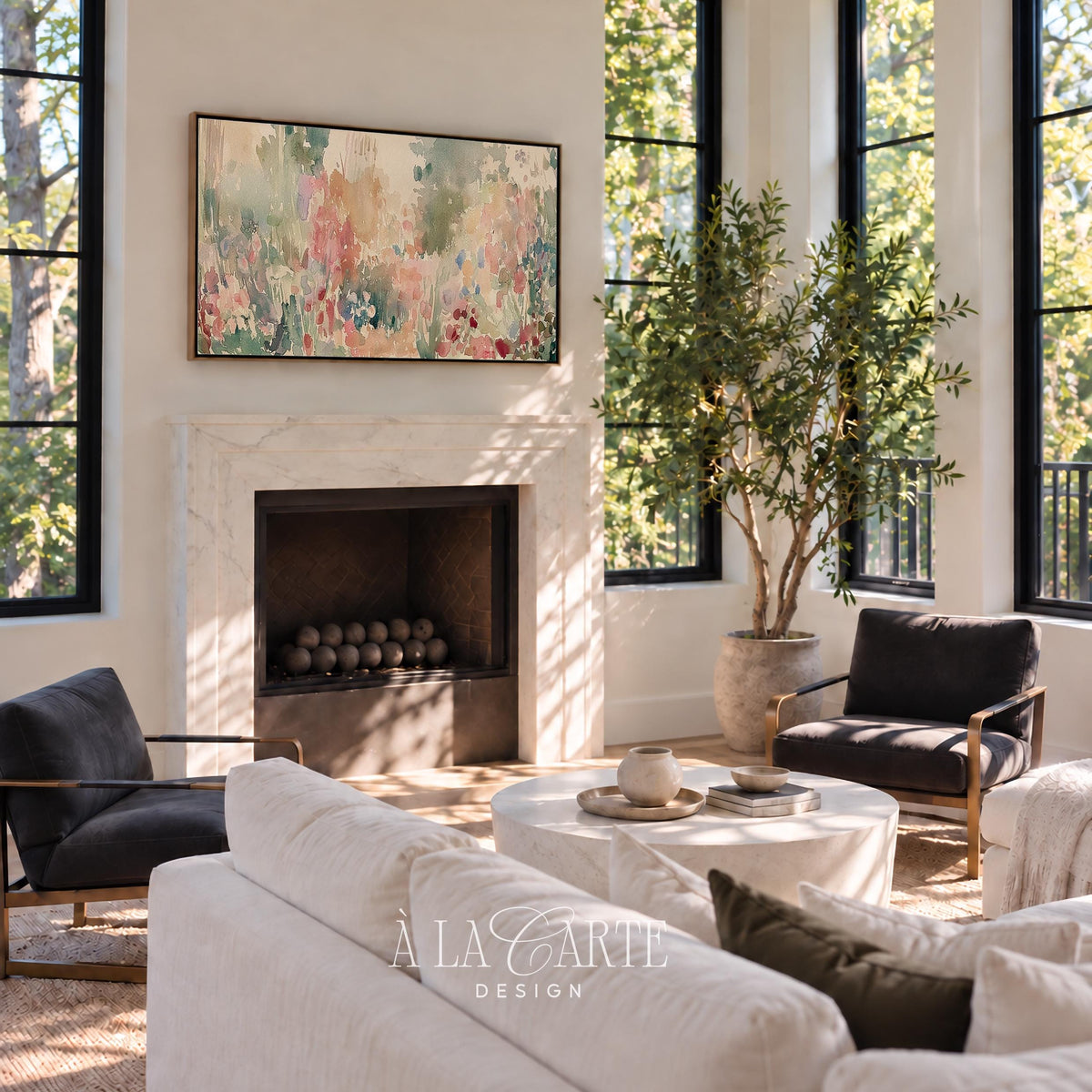 Soft botanical field Samsung Frame TV art — impressionistic wildflower garden with blended watercolor texture and feminine aesthetic