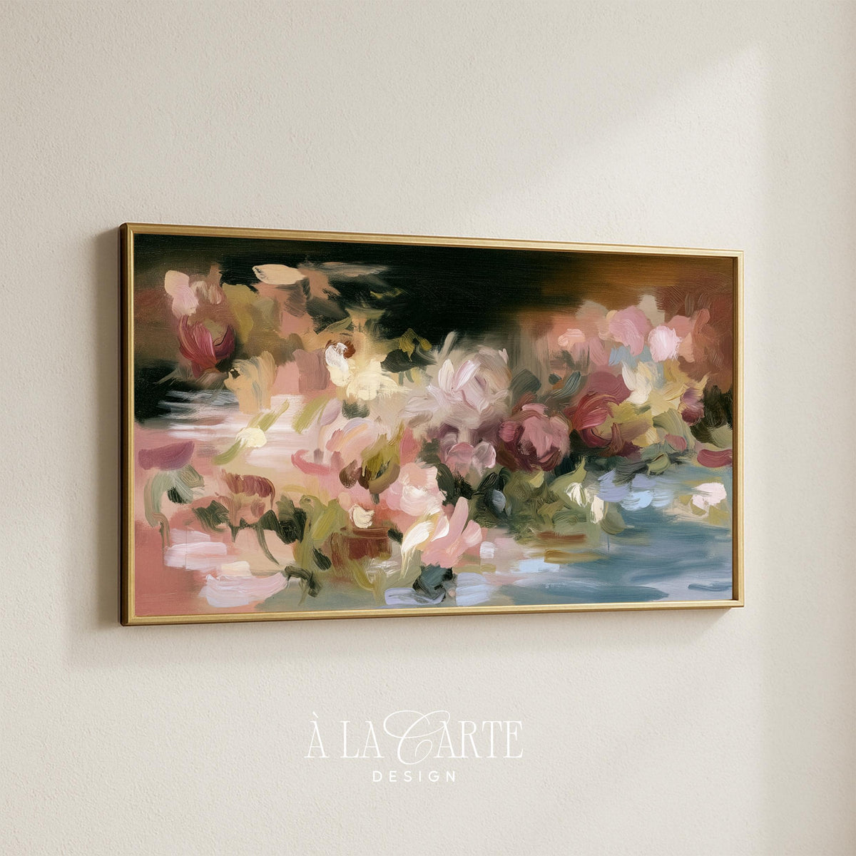 Abstract bouquet Frame TV download featuring soft romantic florals and moody dramatic black background