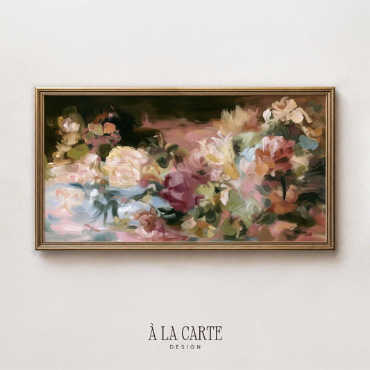 Textured flower painting digital art for TV — cottagecore-inspired arrangement with loose petals and lush botanical charm
