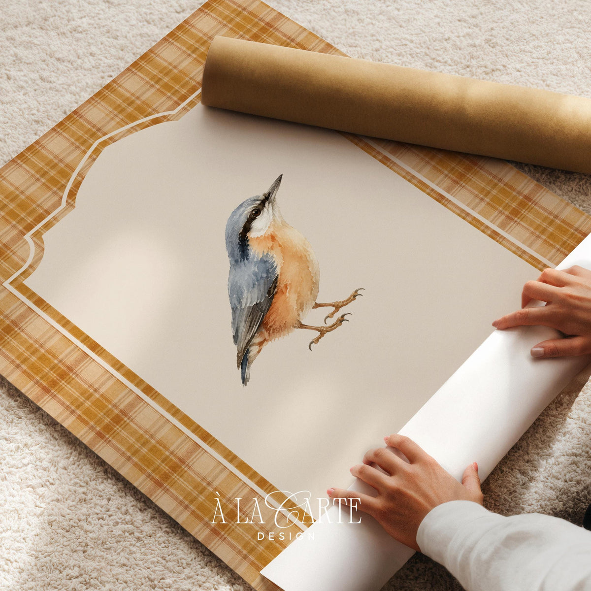 Vintage bird wall art instant download — cottagecore aesthetic featuring perched songbird on decorative label