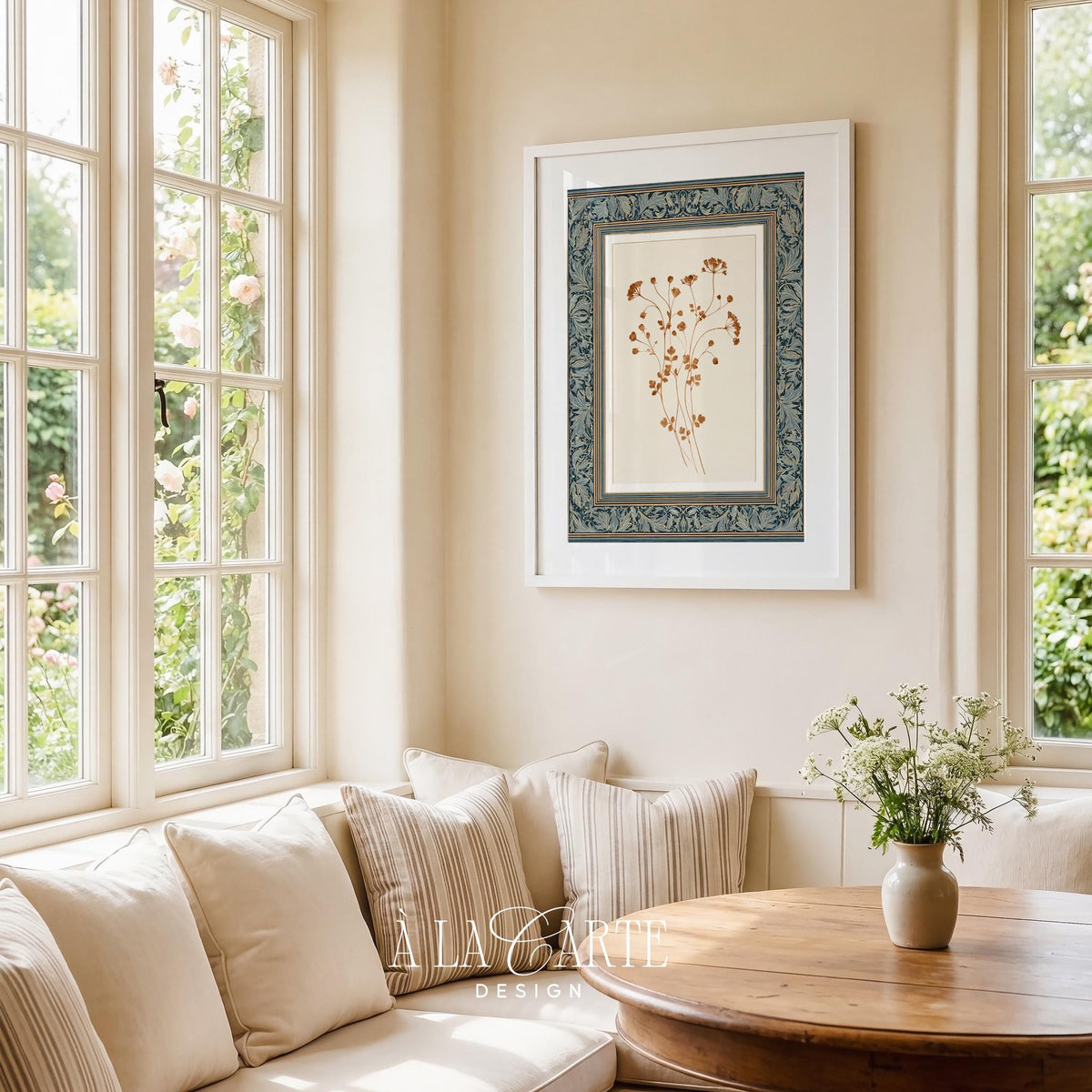 Grandmillennial botanical picture printable — vintage cottagecore wildflowers with antique decorative framing