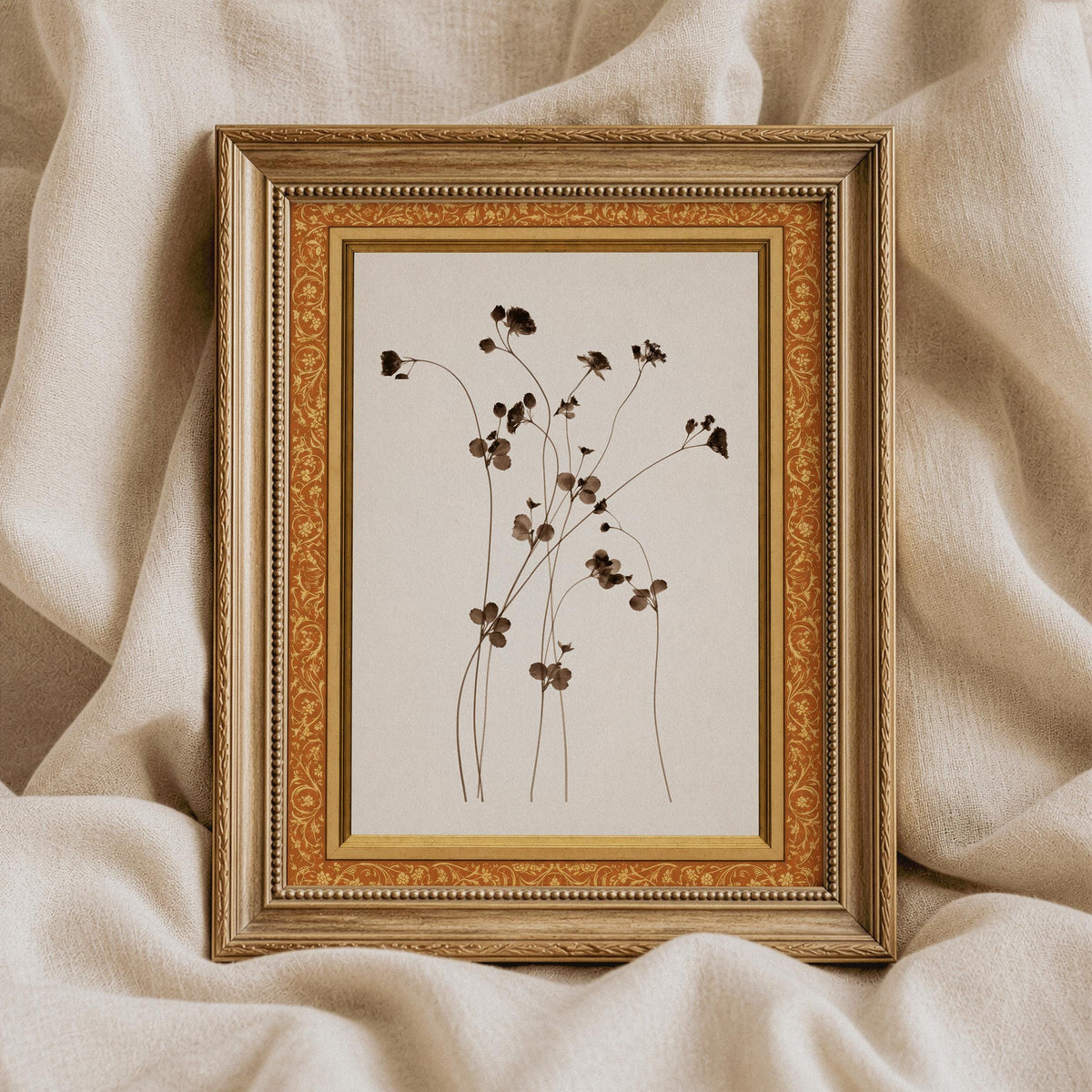 Minimalist botanical drawing digital print for gallery wall — vintage pressed-specimen style with airy composition