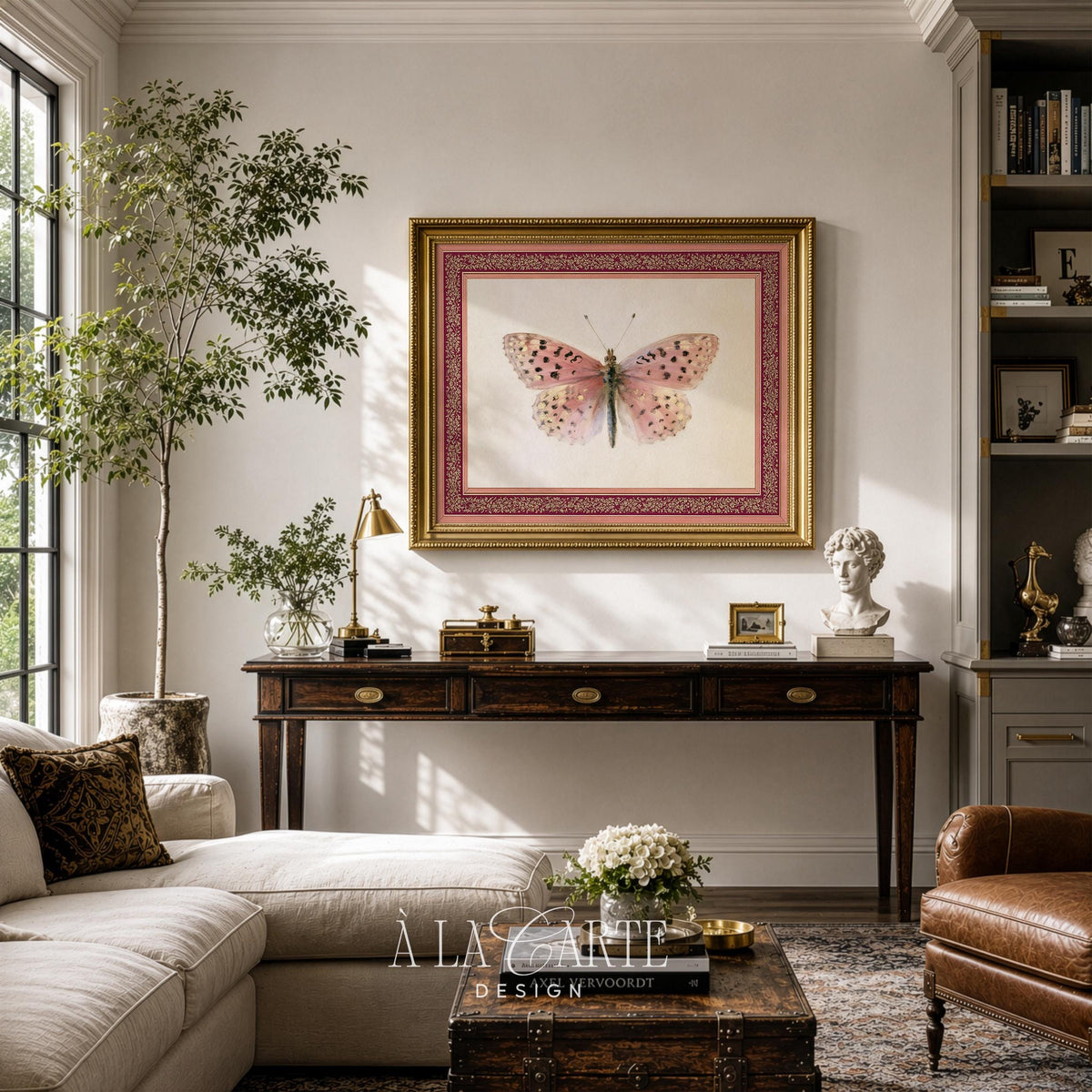 Cottagecore butterfly printable for entryway — delicate watercolor-style nature illustration with ornate borders