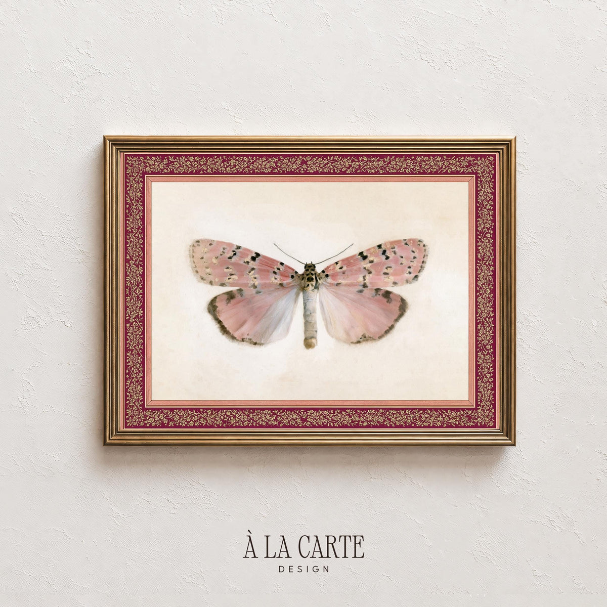 Aged naturalist moth digital artwork — intricate detailed specimen print with feminine elegance and antique scientific study aesthetic