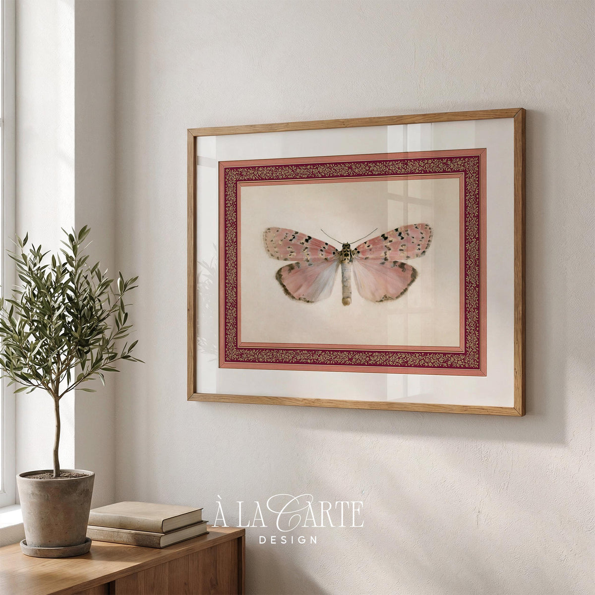 Delicate winged insect wall art featuring antique scientific study design and soft watercolor aesthetic on cream background